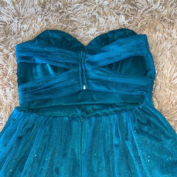 Strapless Sparkly Teal Homecoming Dress - Picture 6 of 10